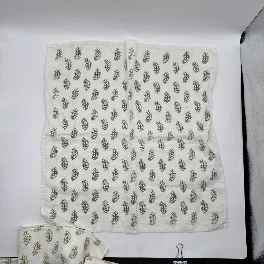 Lot of 6 White Hand Towels Cloth Napkins Green Leaf Leaves‎